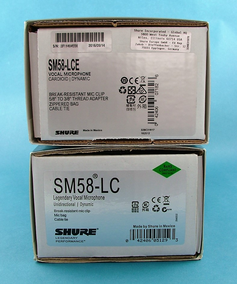 Real SM58 box (top) and fake SM58 box (bottom)