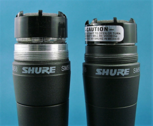 Real SM58 (left) and fake SM58 (right)
